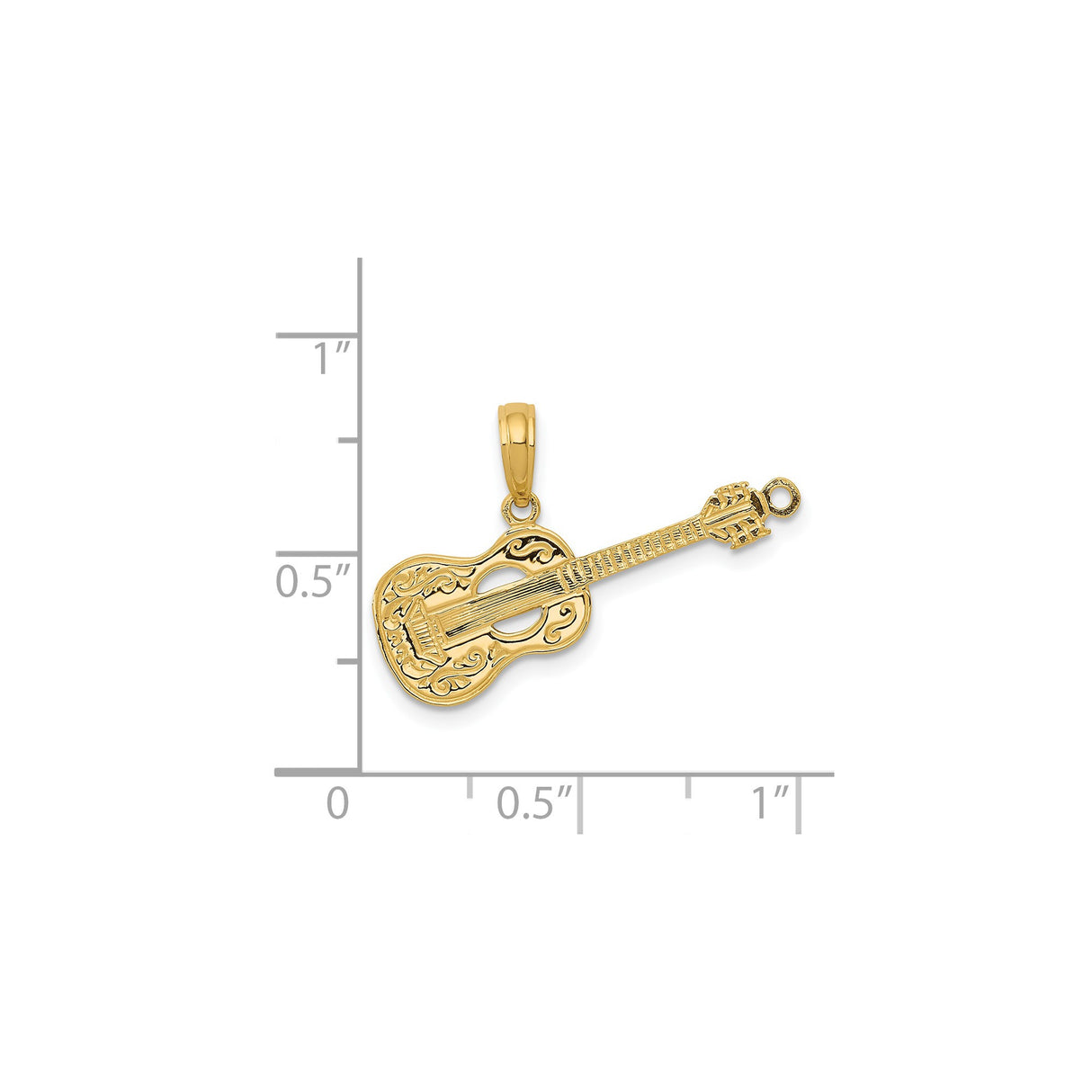 14k Yellow Gold Guitar Pendant with Detailed Engraving, Music-Inspired Jewelry Charm