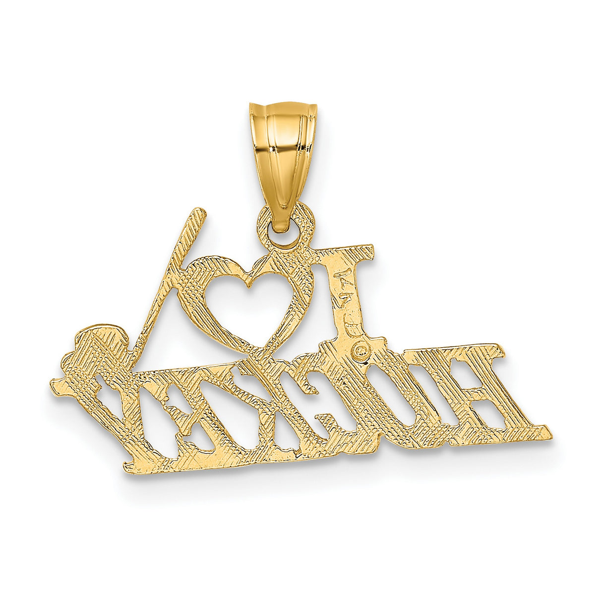 14k Yellow Gold Pendant, I Love Hockey Heart Stick and Puck Design, Unisex Sports Charm