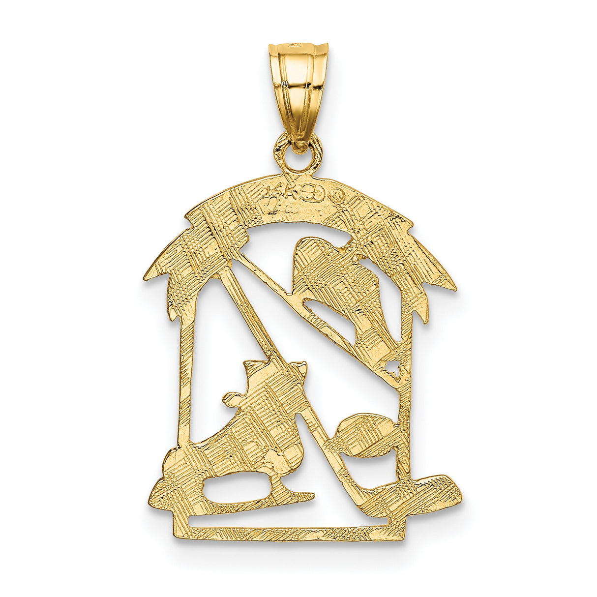 14k Yellow Gold Hockey Pendant with Stick, Puck, Helmet and Skates Cutouts, Sports Charm