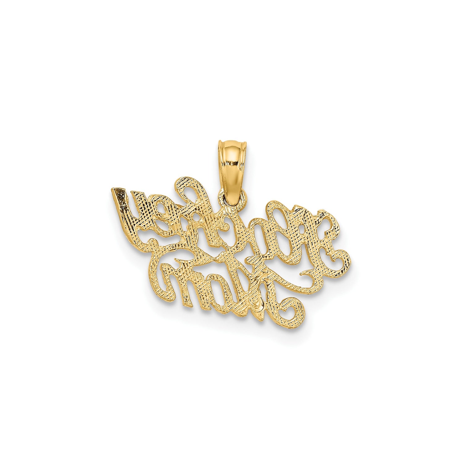 14k Yellow Gold Hockey Mom Pendant, Polished Script Sports Charm for Women