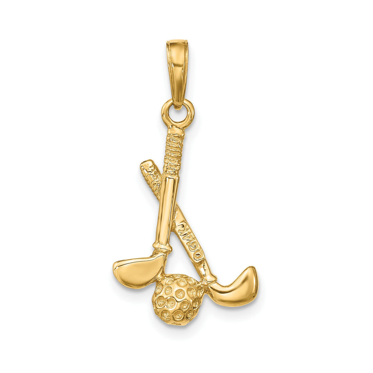 14k Yellow Gold Golf Club and Ball Pendant with Crossed Clubs, Sports Charm for Men or Unisex