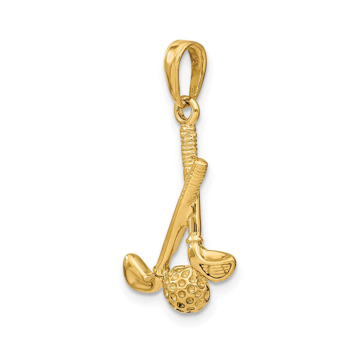 14k Yellow Gold Golf Club and Ball Pendant with Crossed Clubs, Sports Charm for Men or Unisex