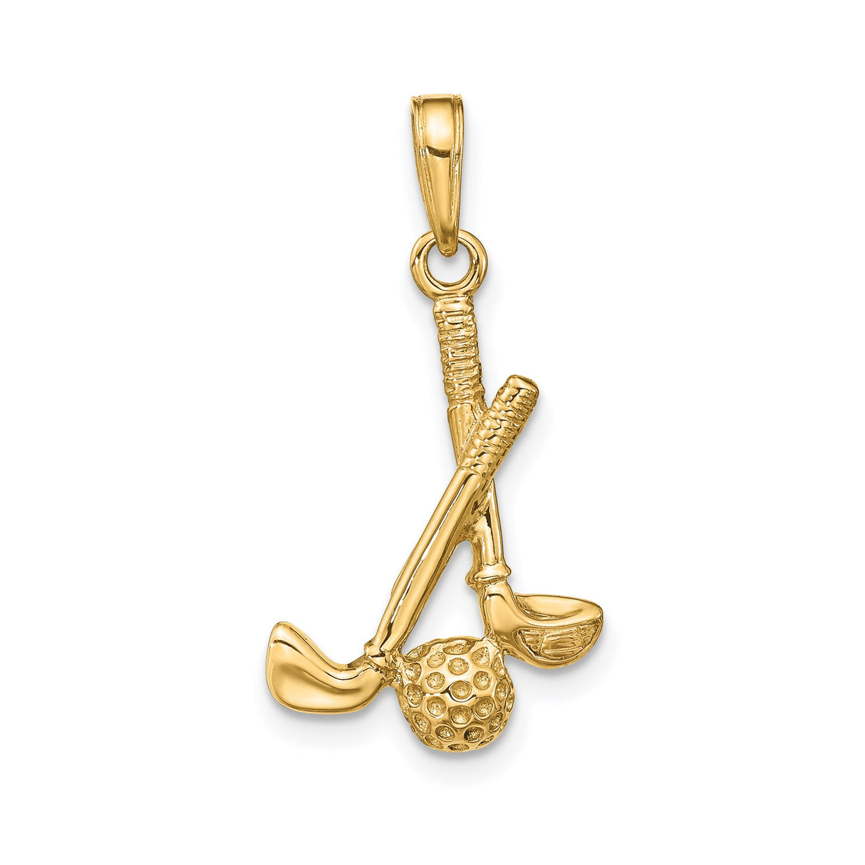 14k Yellow Gold Golf Club and Ball Pendant with Crossed Clubs, Sports Charm for Men or Unisex
