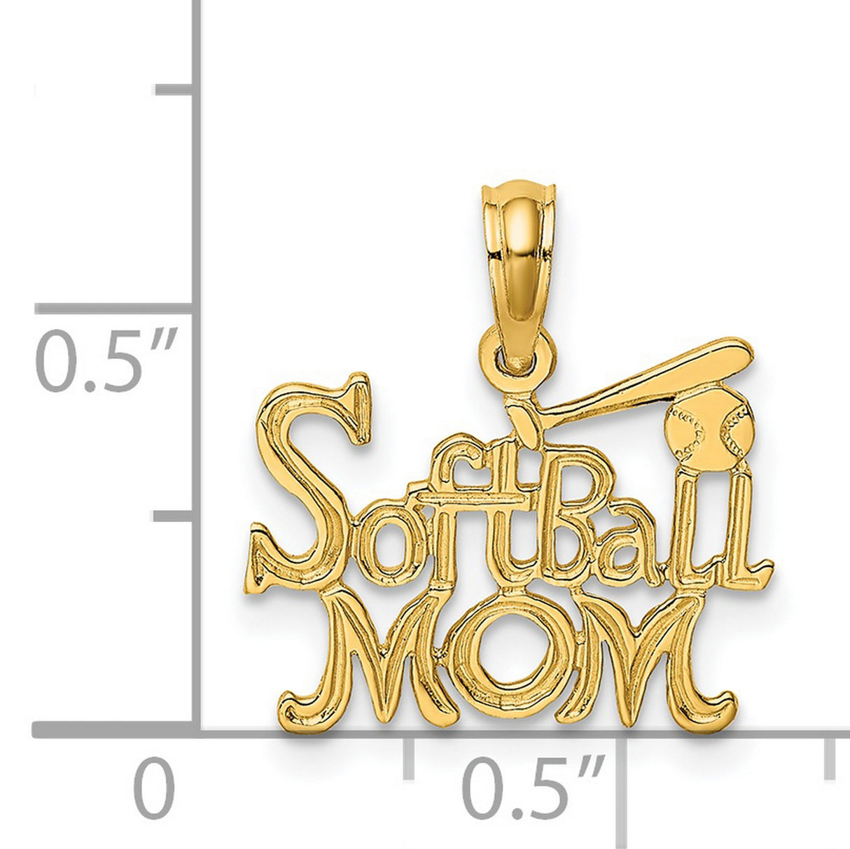 14k Yellow Gold Softball Mom Pendant with Bat and Ball Design