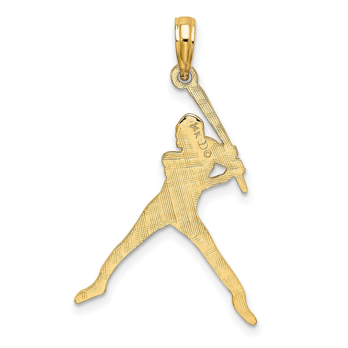 14k Yellow Gold Baseball Player Pendant with Swinging Bat Pose, Unisex Sports Charm