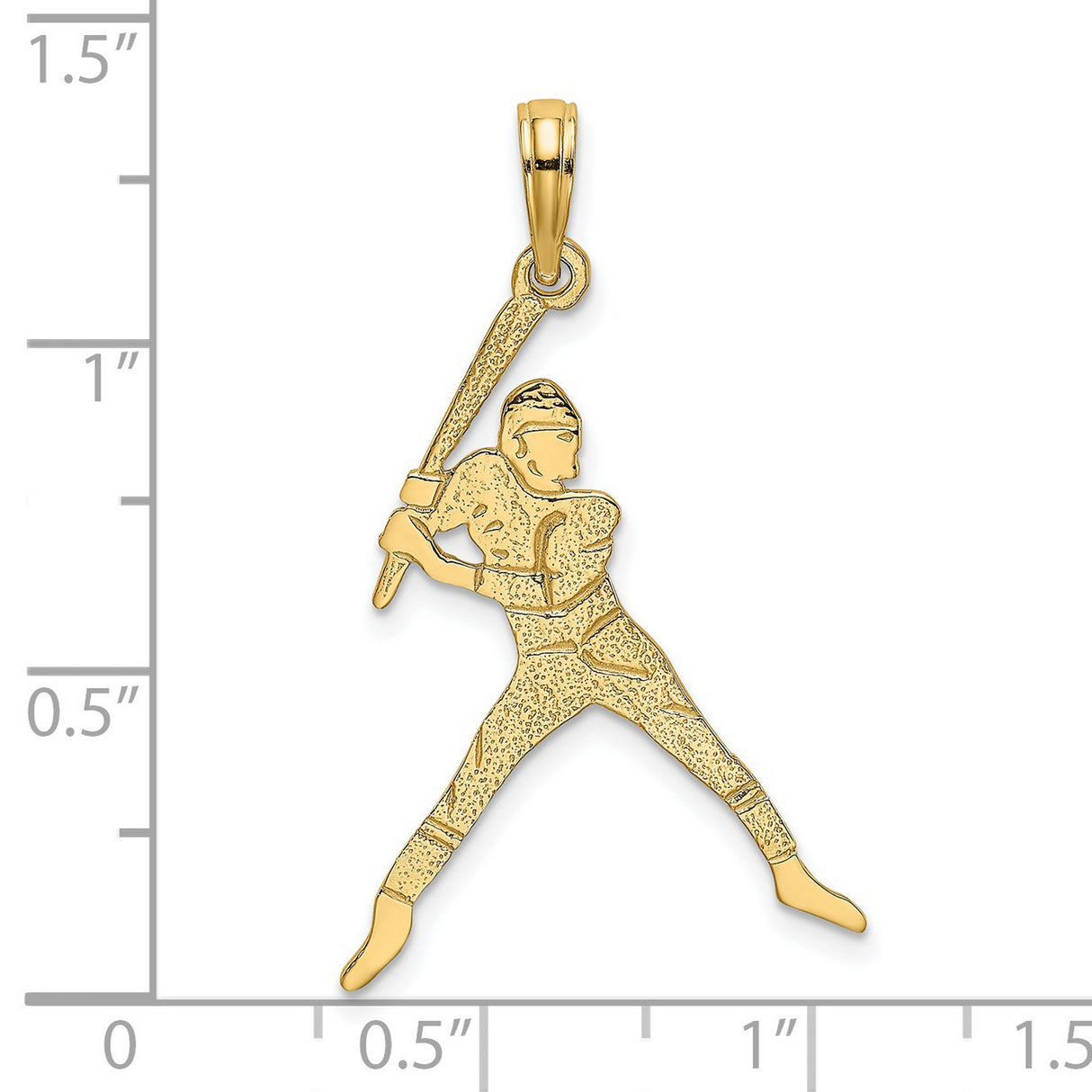 14k Yellow Gold Baseball Player Pendant with Swinging Bat Pose, Unisex Sports Charm