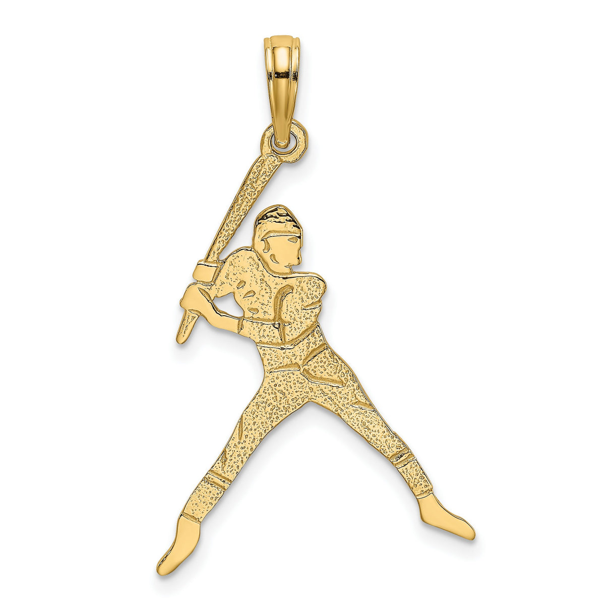 14k Yellow Gold Baseball Player Pendant with Swinging Bat Pose, Unisex Sports Charm