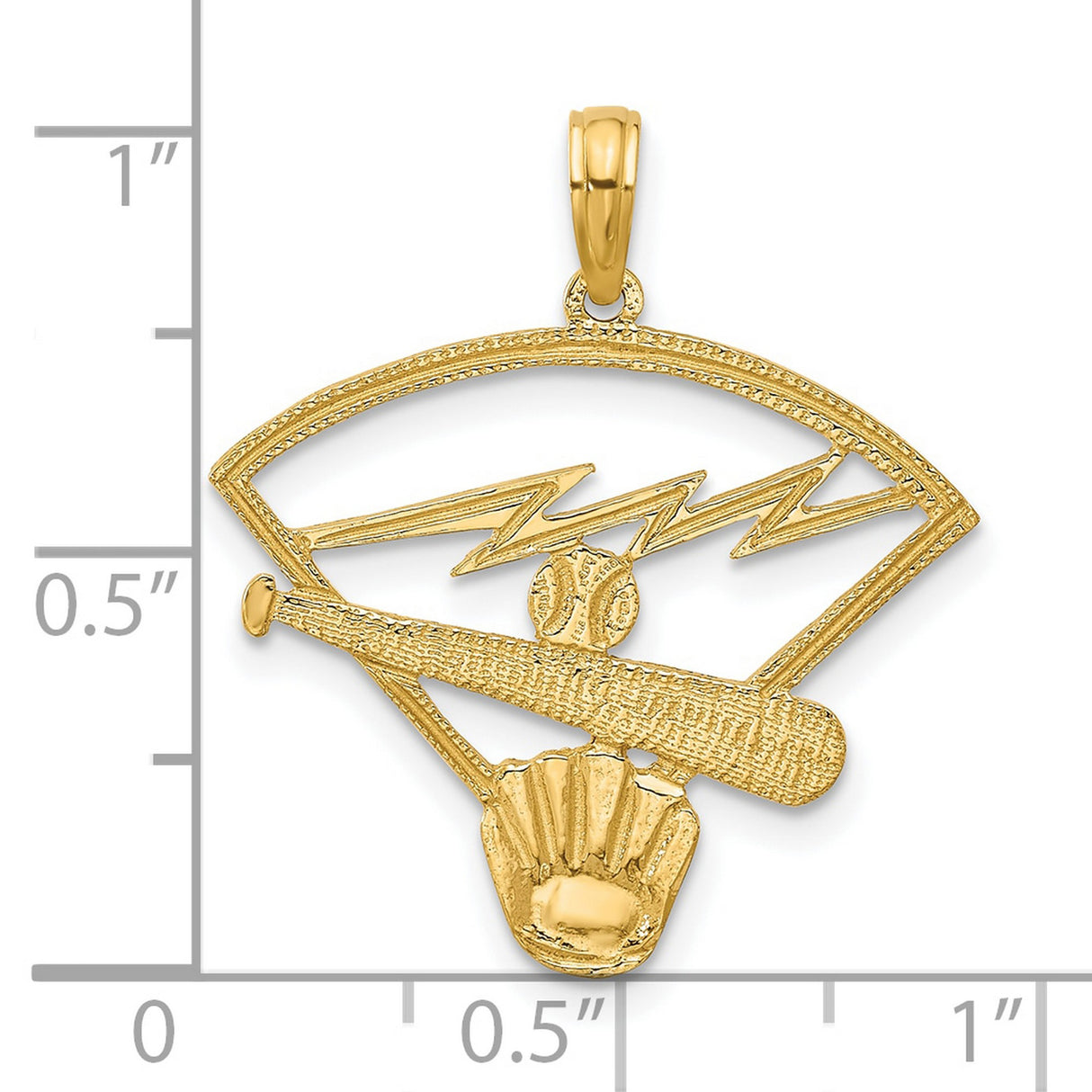 14k Yellow Gold Baseball Pendant with Glove, Bat, Ball, Lightning Bolt and Home Plate Design