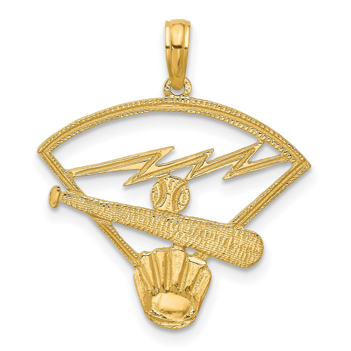 14k Yellow Gold Baseball Pendant with Glove, Bat, Ball, Lightning Bolt and Home Plate Design