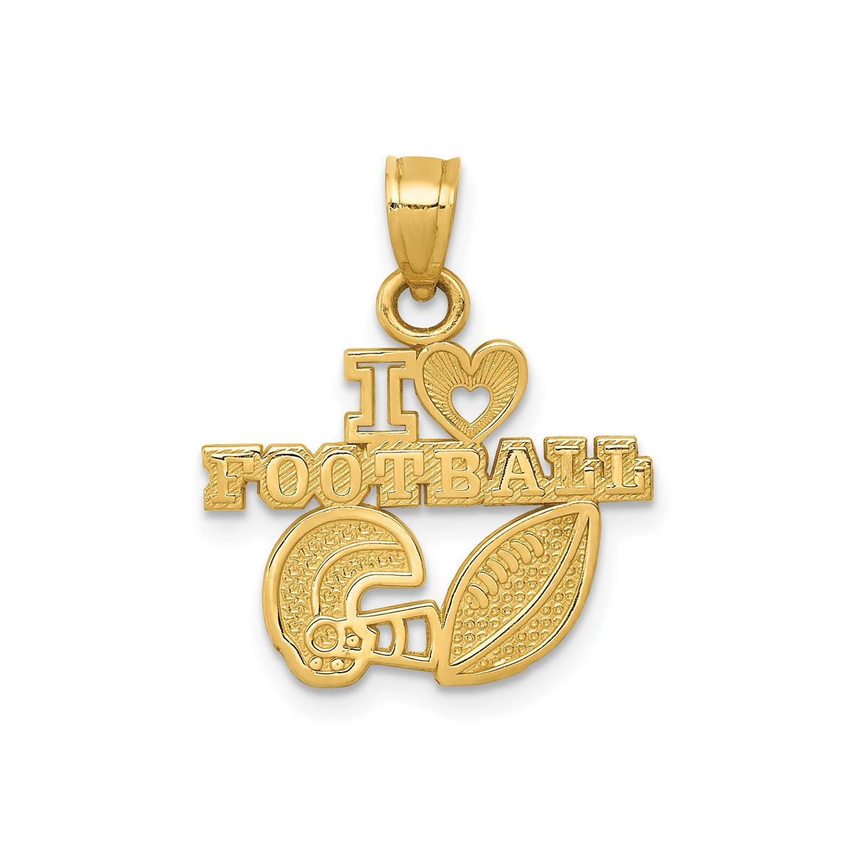 14k Yellow Gold Football Heart Pendant with Helmet and Ball, Unisex Sports Charm