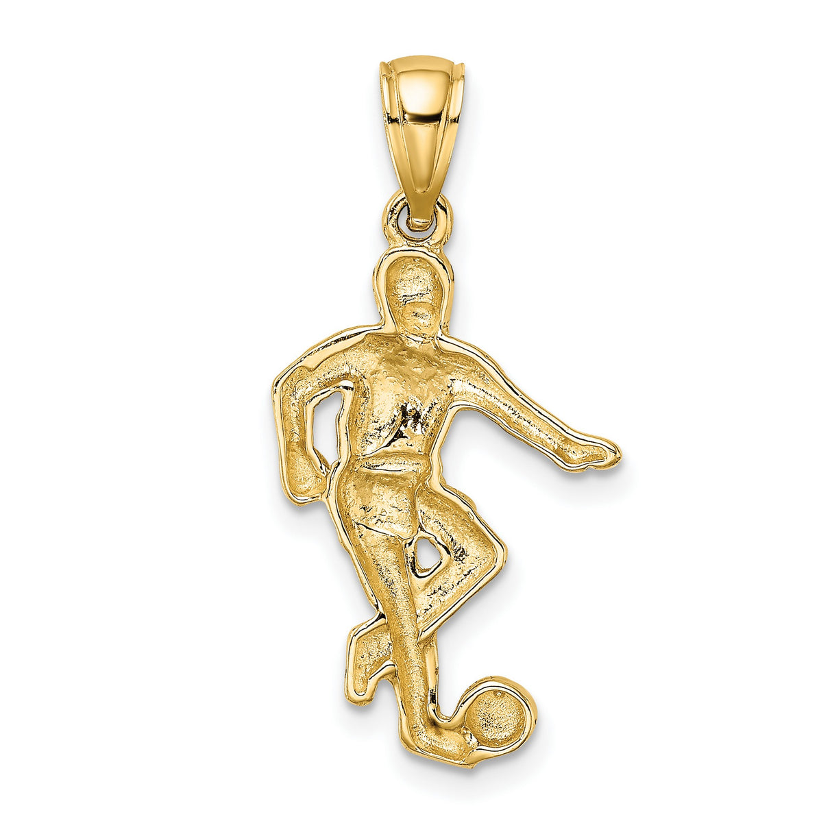 14k Yellow Gold Soccer Player Pendant, Athlete Dribbling Charm for Men or Unisex Wear