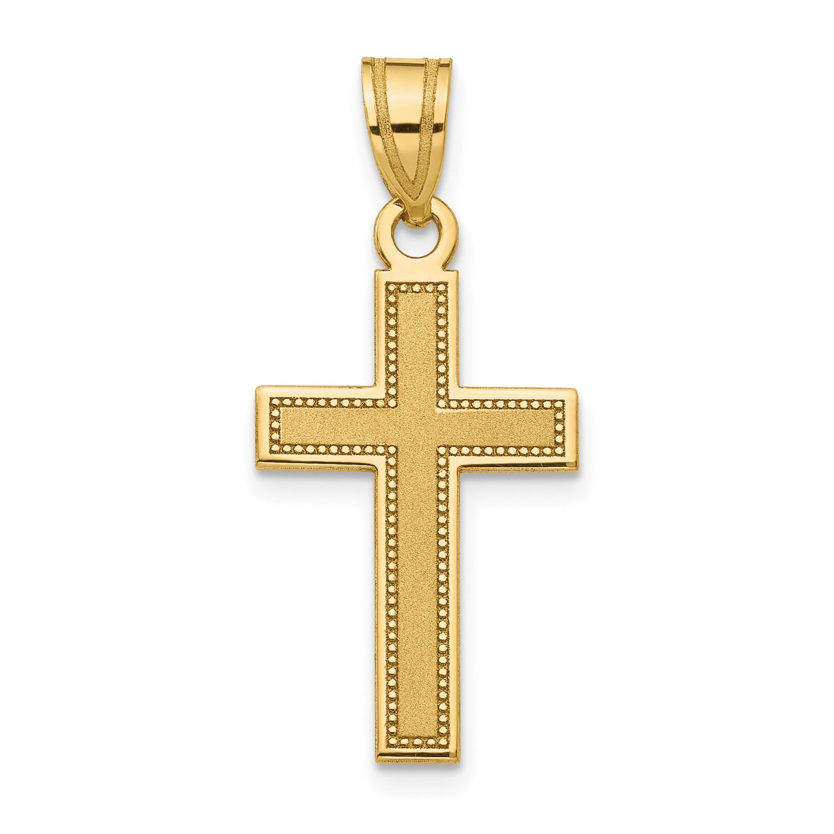 14k Yellow Gold Cross Pendant with Sleek Rectangle Design and Matte Finish for Men and Women