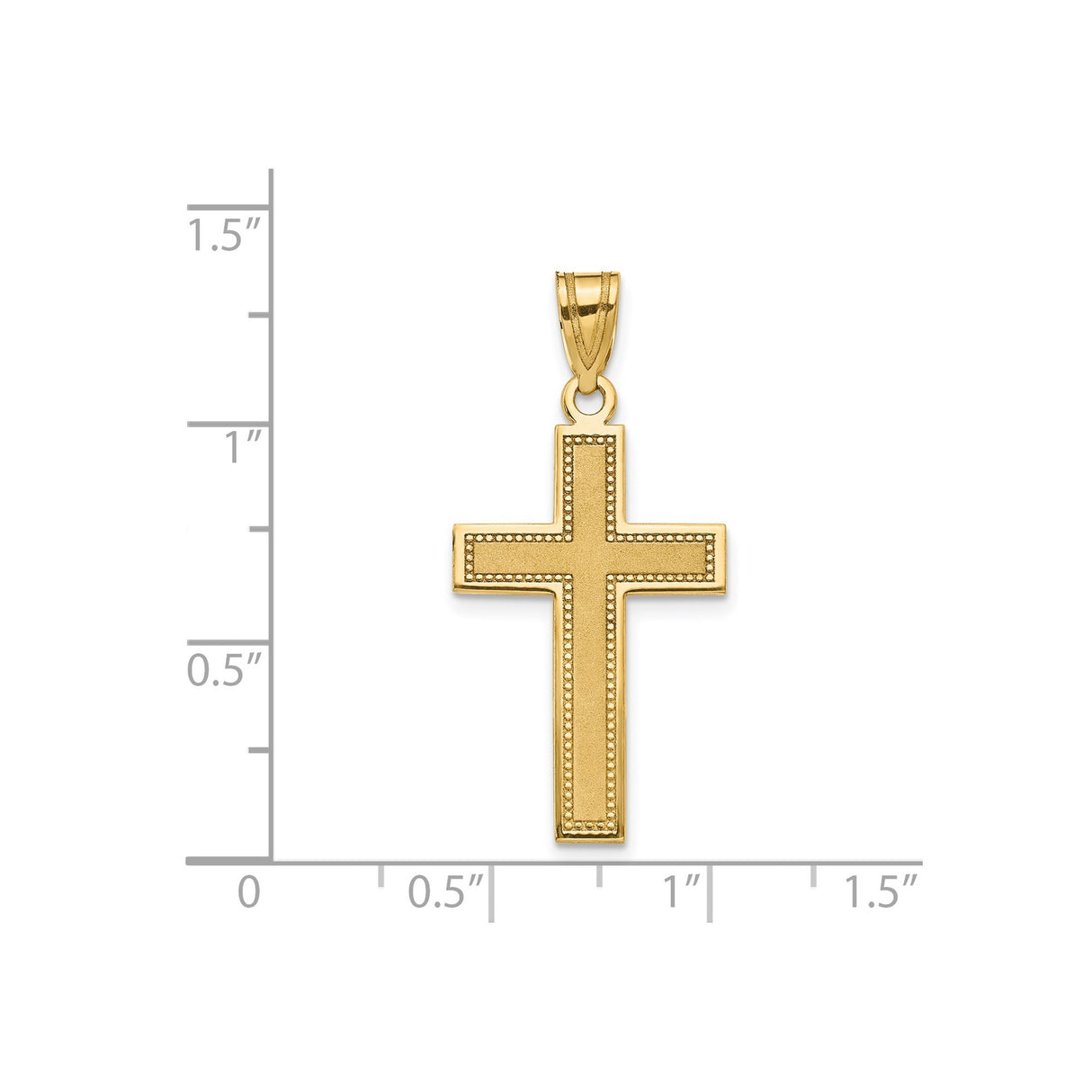14k Yellow Gold Latin Cross Pendant with Satin Finish and Beaded Border Design