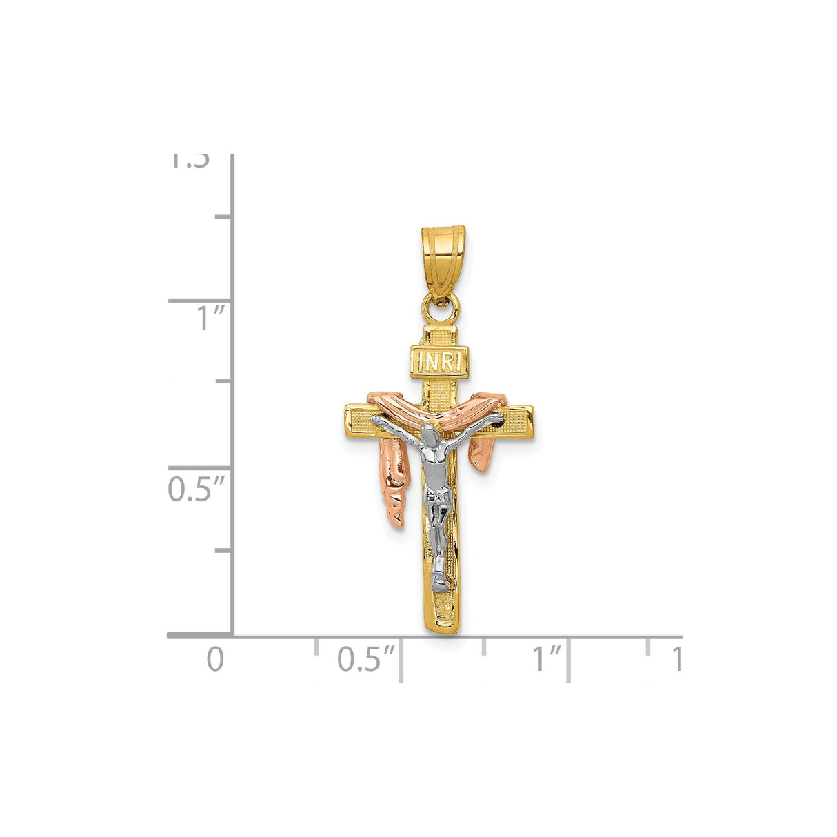 14k Multi-Tone Gold Latin Crucifix Cross Pendant with INRI Detail