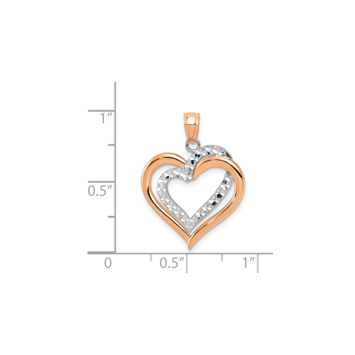 14k Two-Tone Gold Heart Pendant with Open Layered Design and Diamond Cut Finish