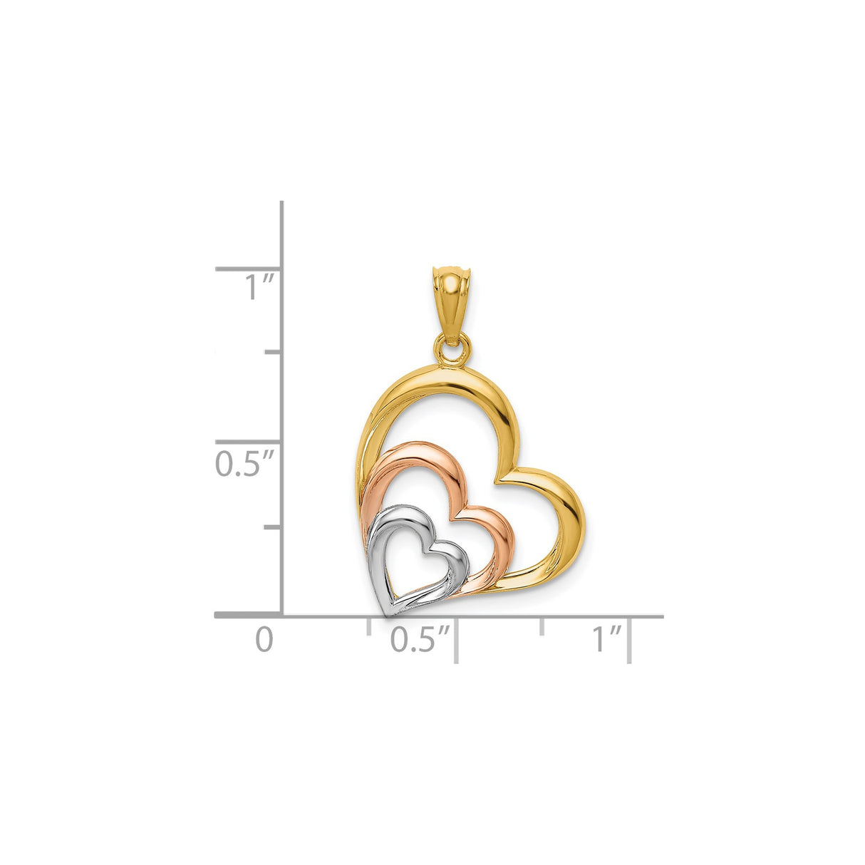 14k Two-Tone Gold Interlocking Triple Heart Pendant, Symbolic Charm for Women