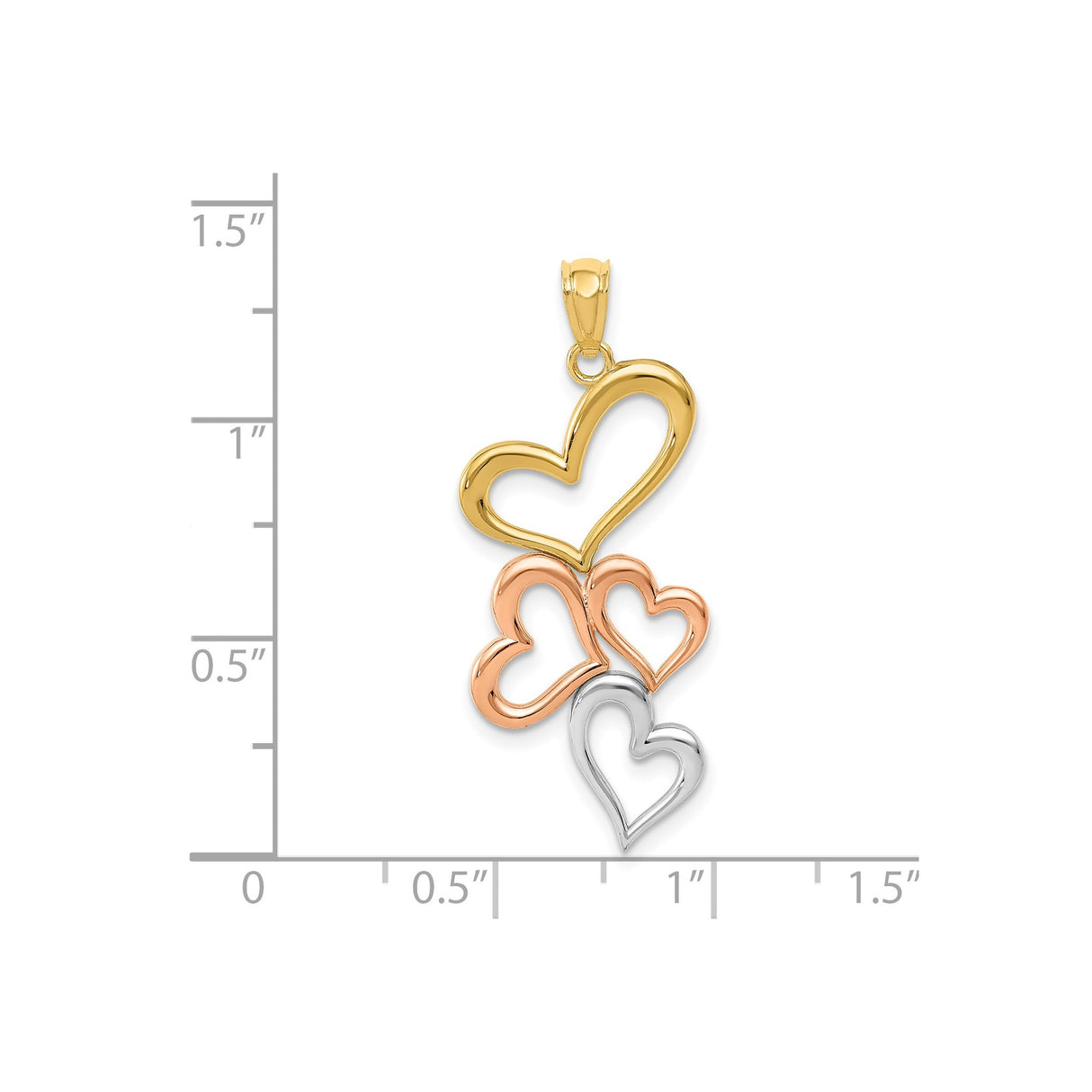 14k Multi-Tone Gold Heart Pendant with Open Four-Heart Design for Women