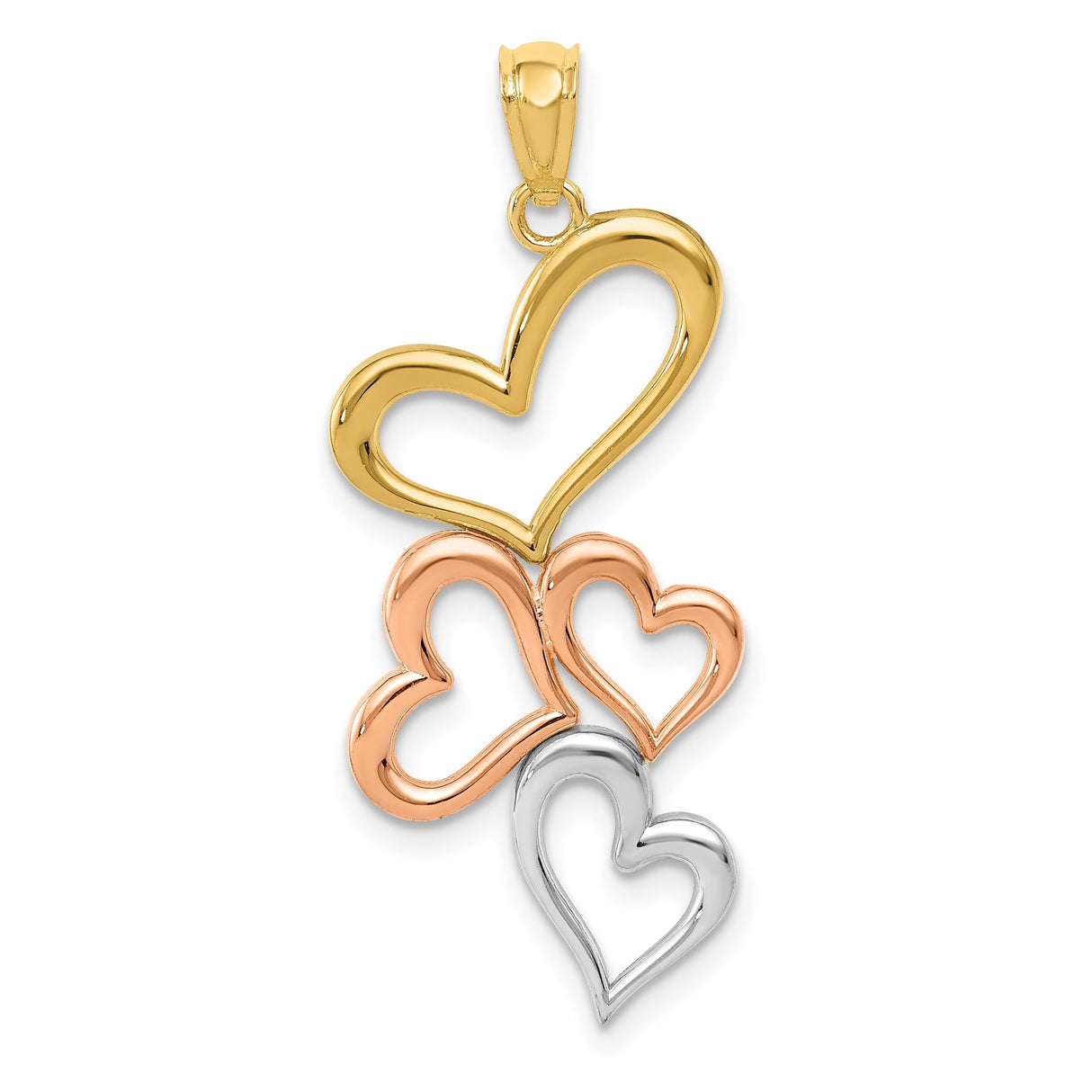 14k Multi-Tone Gold Heart Pendant with Open Four-Heart Design for Women