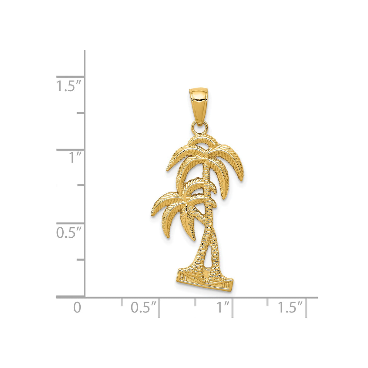 14k Yellow Gold Palm Tree Pendant with Textured Detail, Tropical Beach Charm