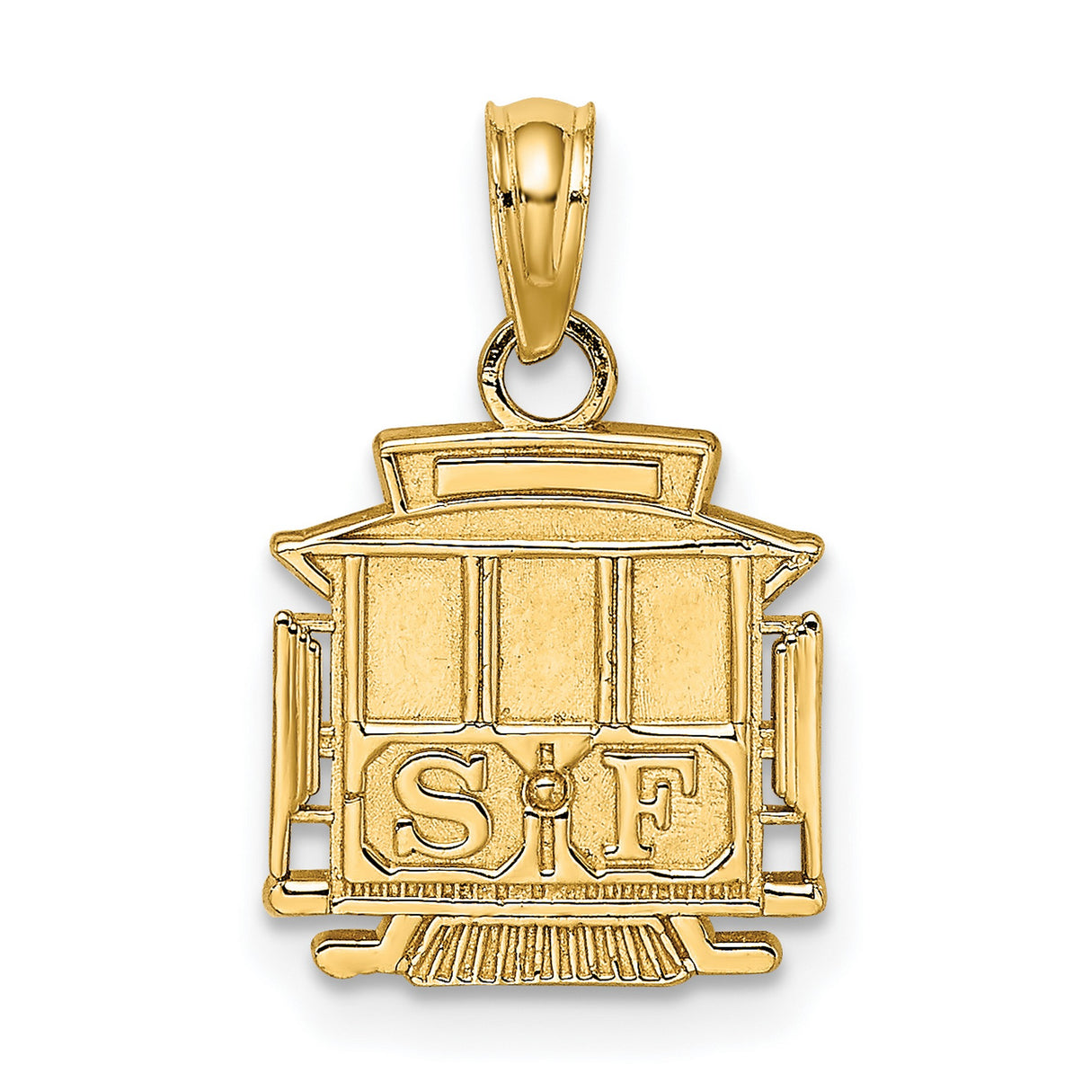 14k Yellow Gold San Francisco Cable Car Pendant with SF Engraving, Unisex City Travel Charm