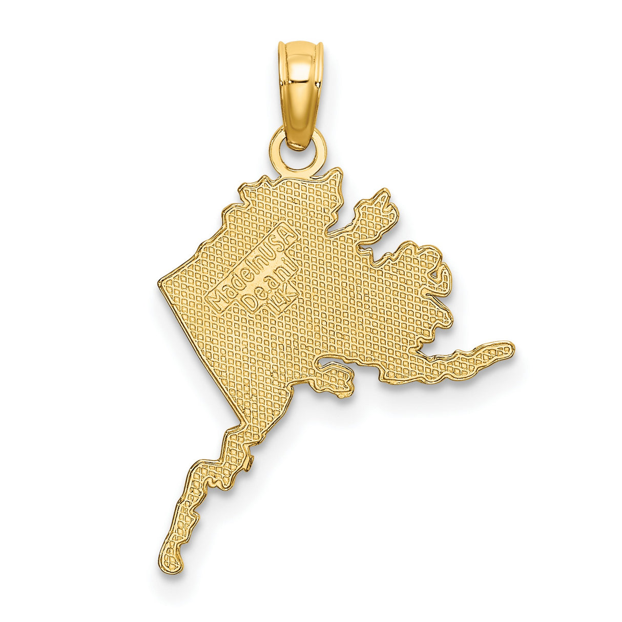14k Yellow Gold Alaska State Pendant with Textured Bear Design, Nature-Inspired Travel Jewelry