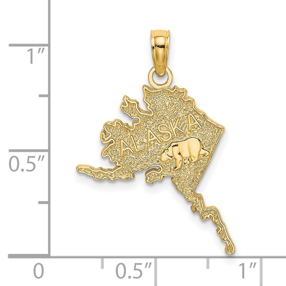 14k Yellow Gold Alaska State Pendant with Textured Bear Design, Nature-Inspired Travel Jewelry