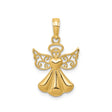 14k Yellow Gold Angel Pendant with Heart Center and Filigree Wings, Religious Charm for Women