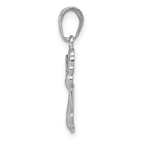 14k White Gold Angel Pendant with Filigree Wings, Halo and Heart Design