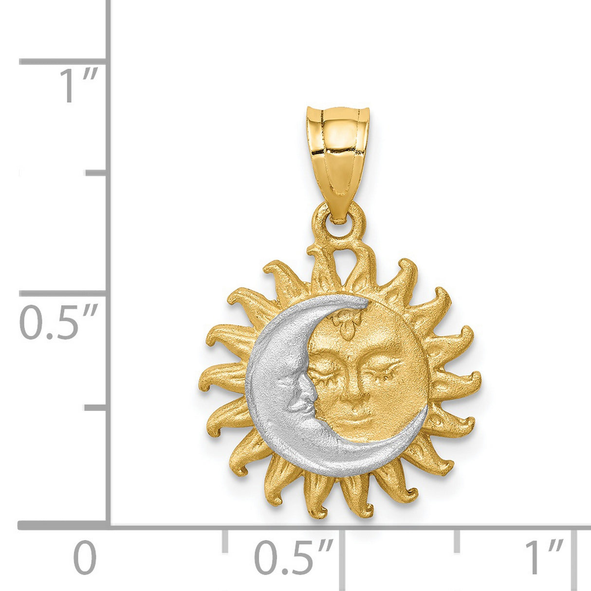 14k Two-Tone Gold Sun and Moon Pendant with Dual Facial Profiles, Celestial Talisman Charm