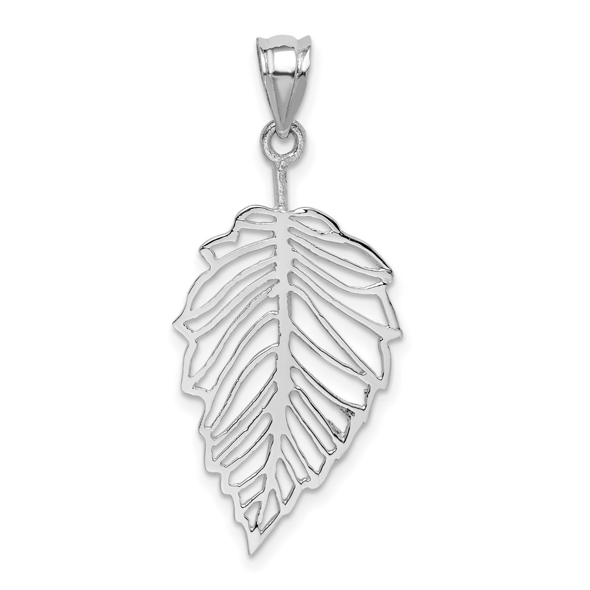 14k White Gold Leaf Pendant, Openwork Botanical Design, Minimalist Organic Style for Women