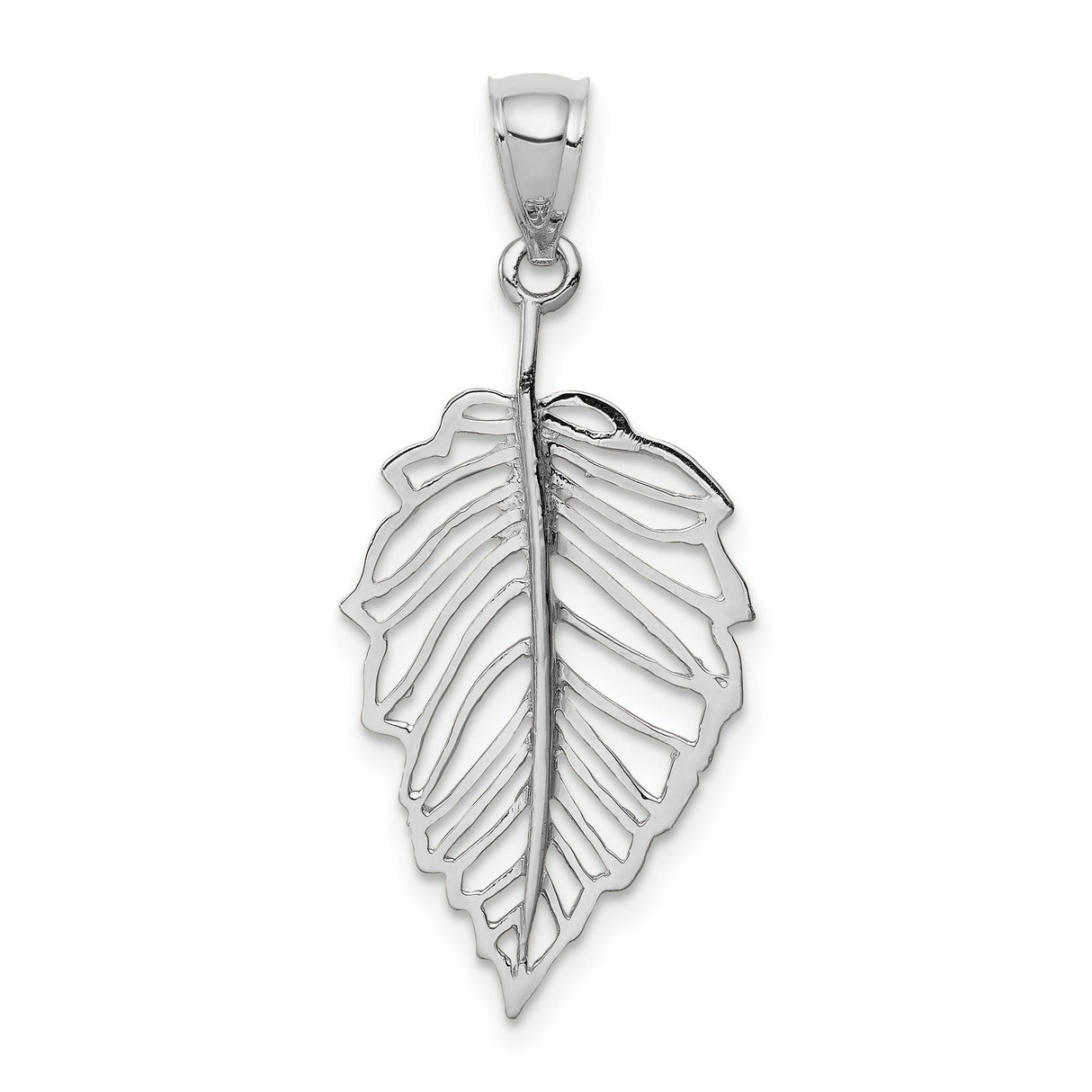 14k White Gold Leaf Pendant, Openwork Botanical Design, Minimalist Organic Style for Women
