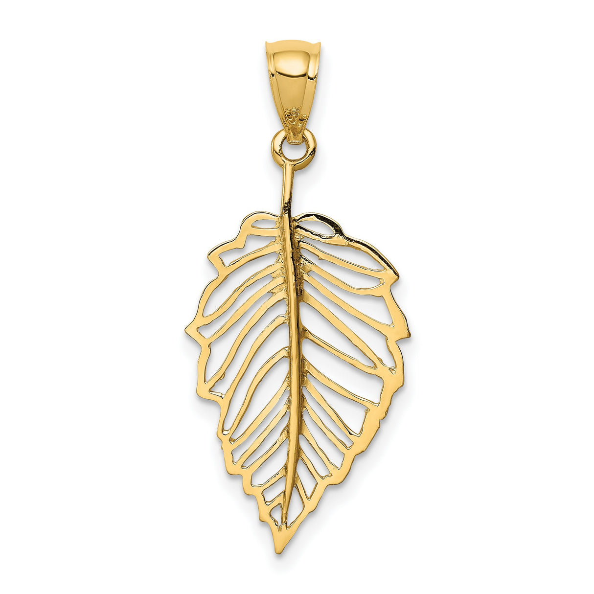 14k Yellow Gold Leaf Pendant, Openwork Botanical Design, Nature Inspired Charm for Women