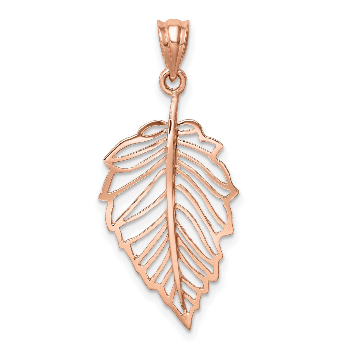 14k Rose Gold Leaf Pendant with Openwork Filigree Design, Botanical Nature Motif