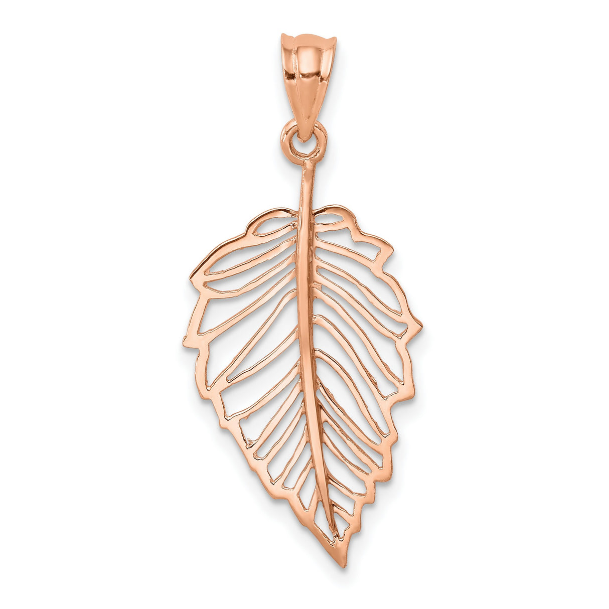 14k Rose Gold Leaf Pendant with Openwork Filigree Design, Botanical Nature Motif
