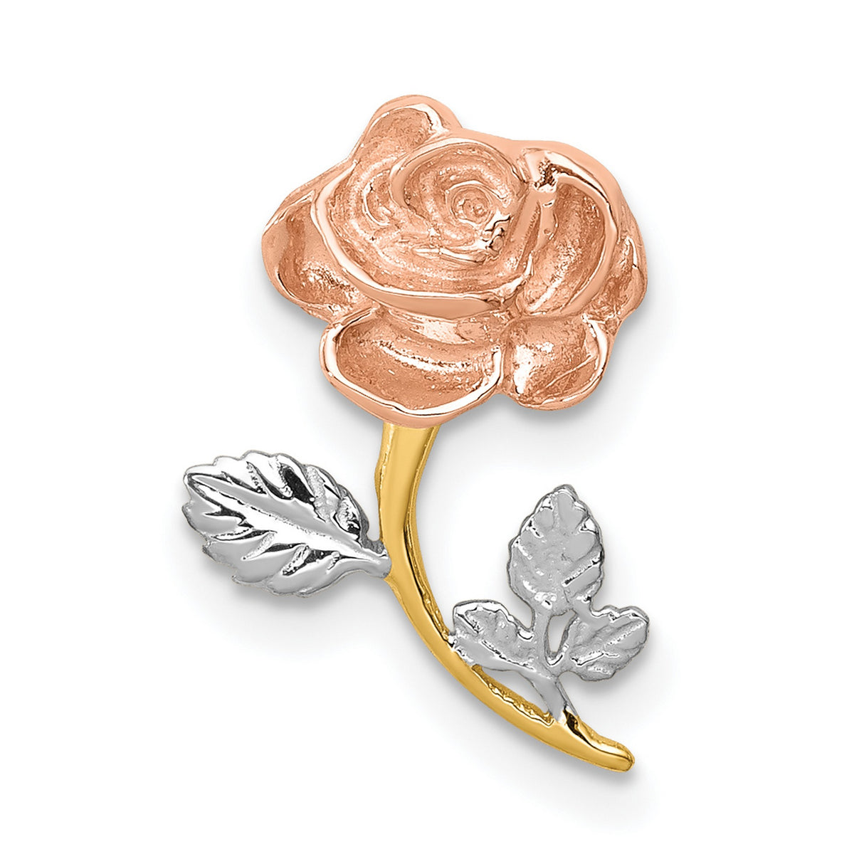 14k Two-Tone Gold Rose Flower Pendant with Detailed Floral Design for Women