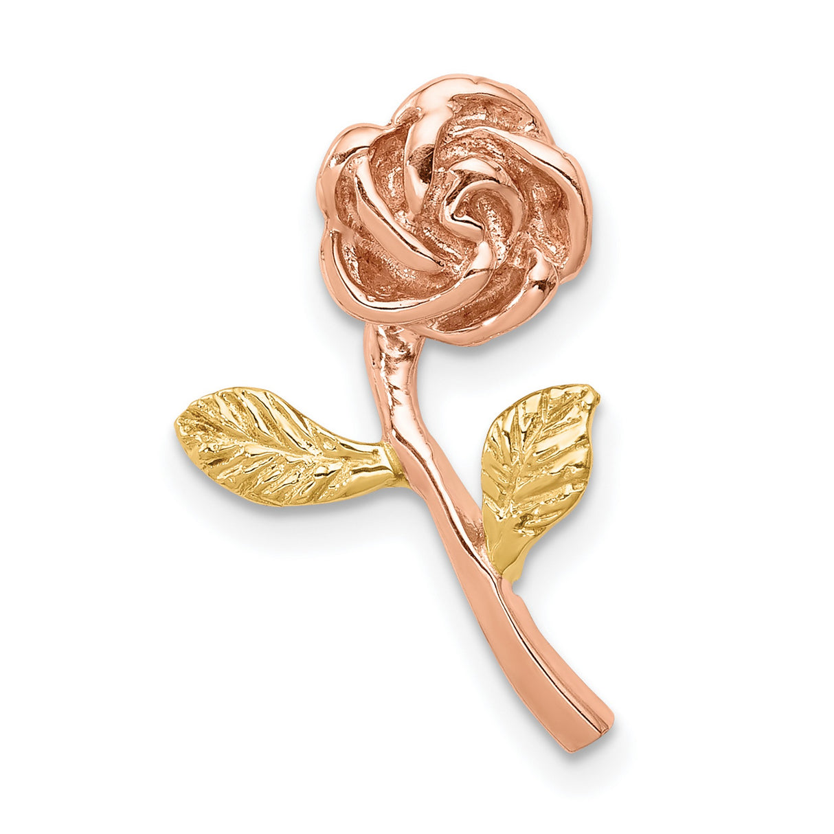 14k Two-Tone Gold Pendant with Rose Bloom and Leaf Motif, Romantic Floral Design