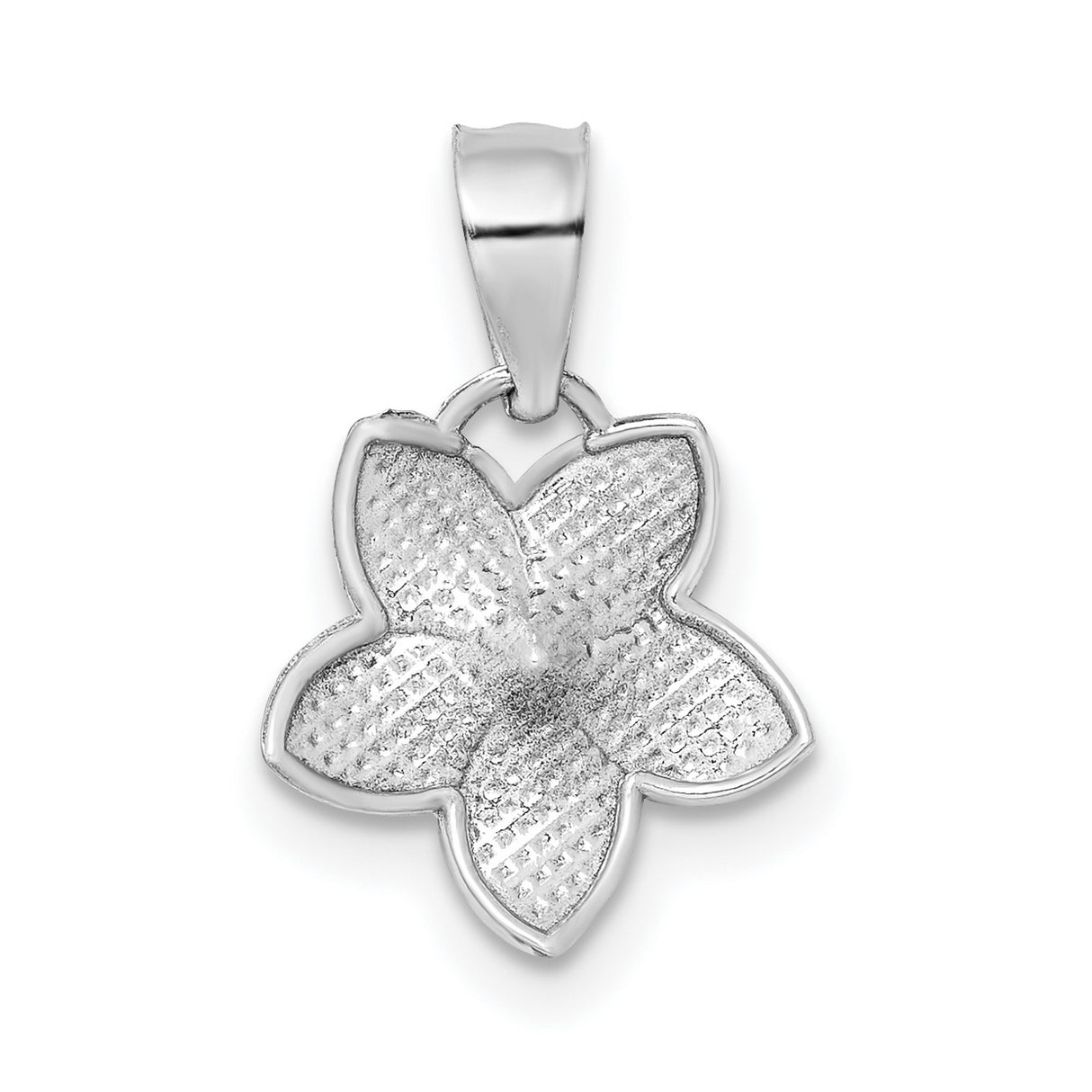 14k White Gold Flower Pendant with Textured Five Petal Design, Botanical Charm for Women