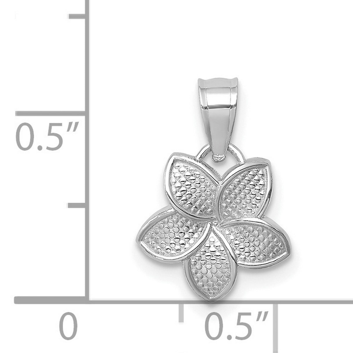 14k White Gold Flower Pendant with Textured Five Petal Design, Botanical Charm for Women