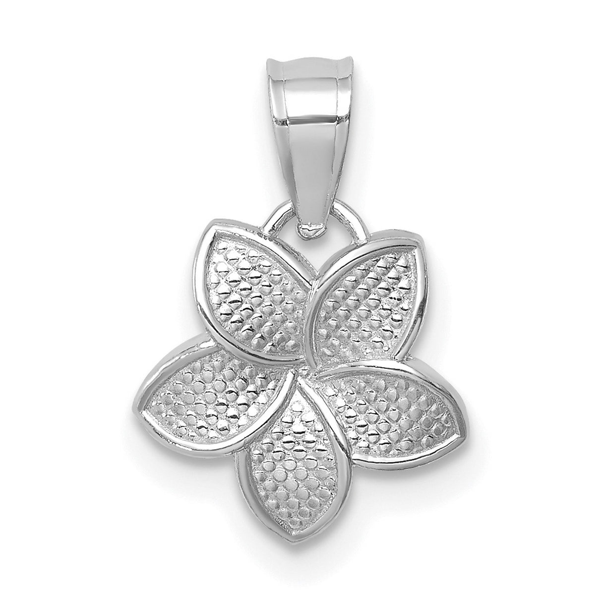 14k White Gold Flower Pendant with Textured Five Petal Design, Botanical Charm for Women