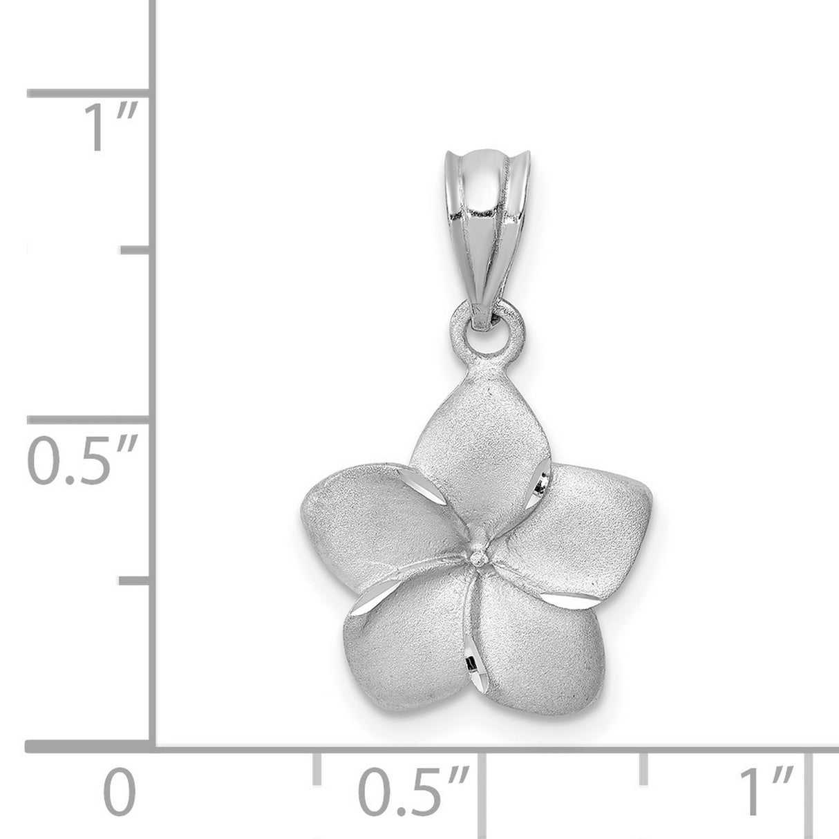 14k White Gold Plumeria Flower Pendant, Brushed and Diamond Cut Tropical Charm for Women