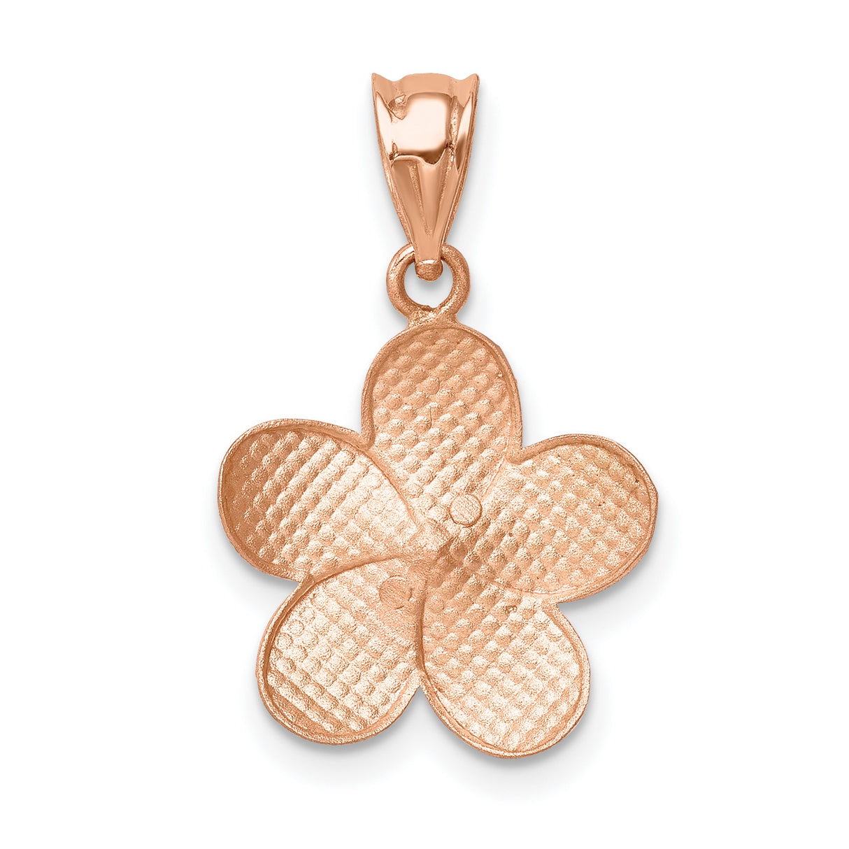 14k Rose Gold Plumeria Flower Pendant, Five Petal Floral Charm for Women