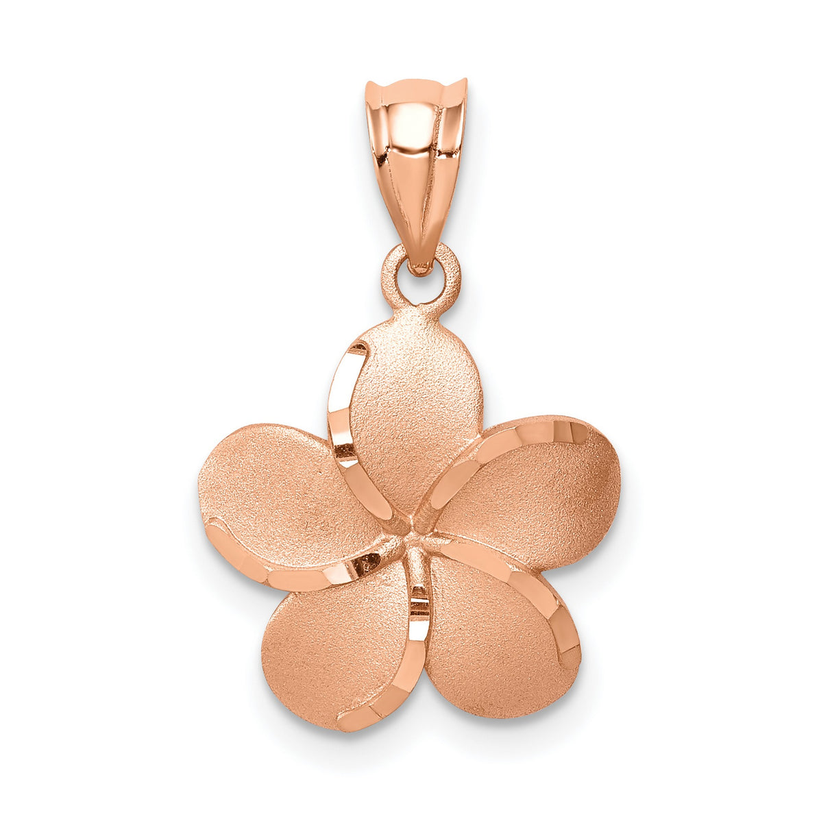 14k Rose Gold Plumeria Flower Pendant, Five Petal Floral Charm for Women