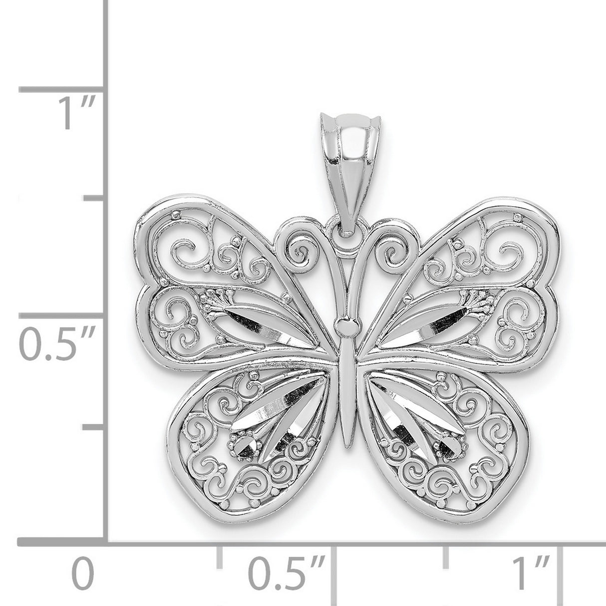 14k White Gold Butterfly Pendant with Filigree Detailing, Nature-Inspired Charm for Women