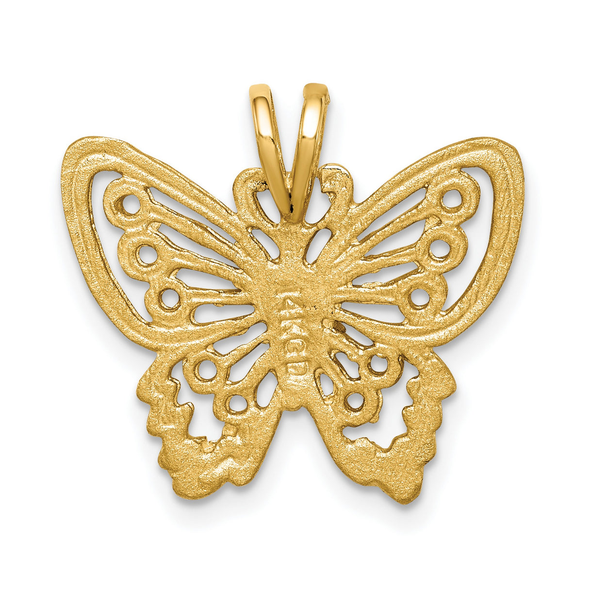 14k Yellow Gold Butterfly Pendant with Textured Cutout Design and Brushed Edges