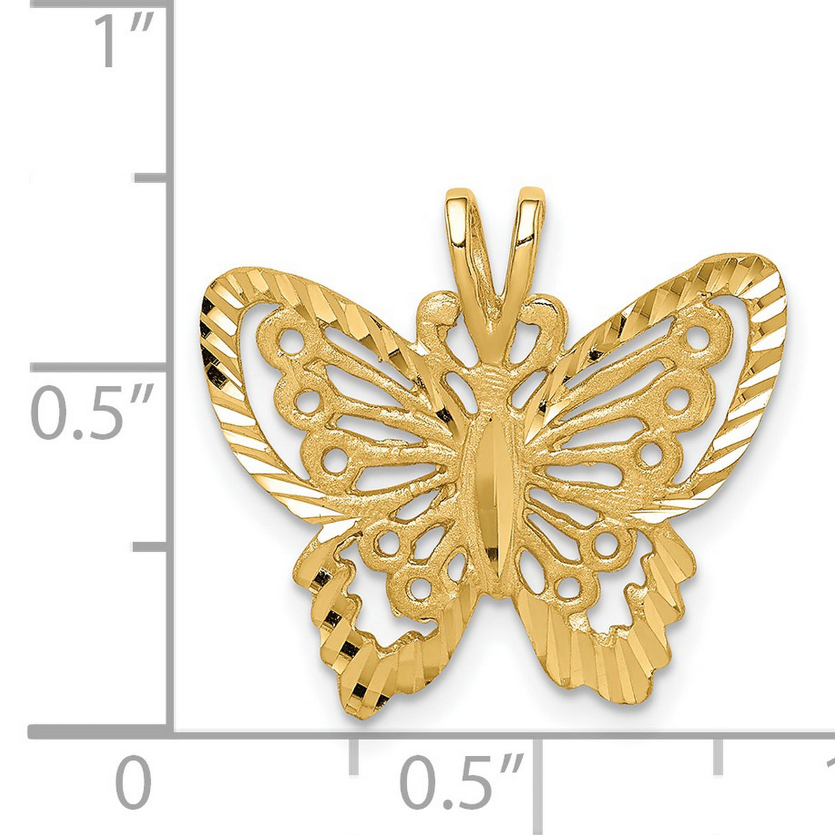 14k Yellow Gold Butterfly Pendant with Textured Cutout Design and Brushed Edges