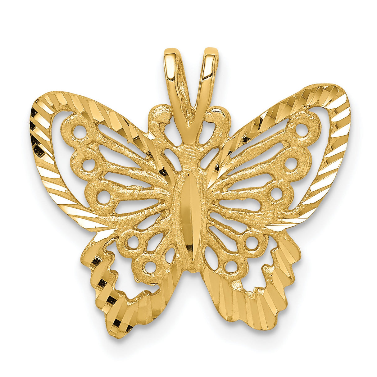14k Yellow Gold Butterfly Pendant with Textured Cutout Design and Brushed Edges