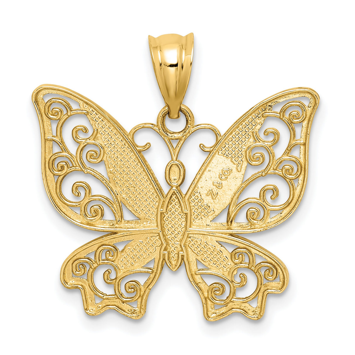 14k Yellow Gold Butterfly Pendant with Filigree Wings, Nature-Inspired Spiritual Jewelry for Women