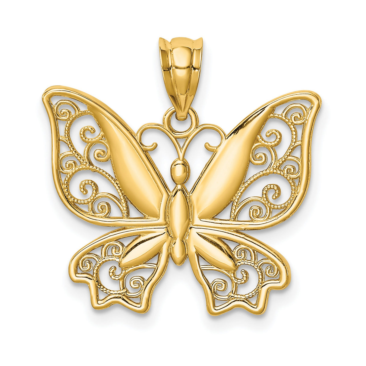 14k Yellow Gold Butterfly Pendant with Filigree Wings, Nature-Inspired Spiritual Jewelry for Women