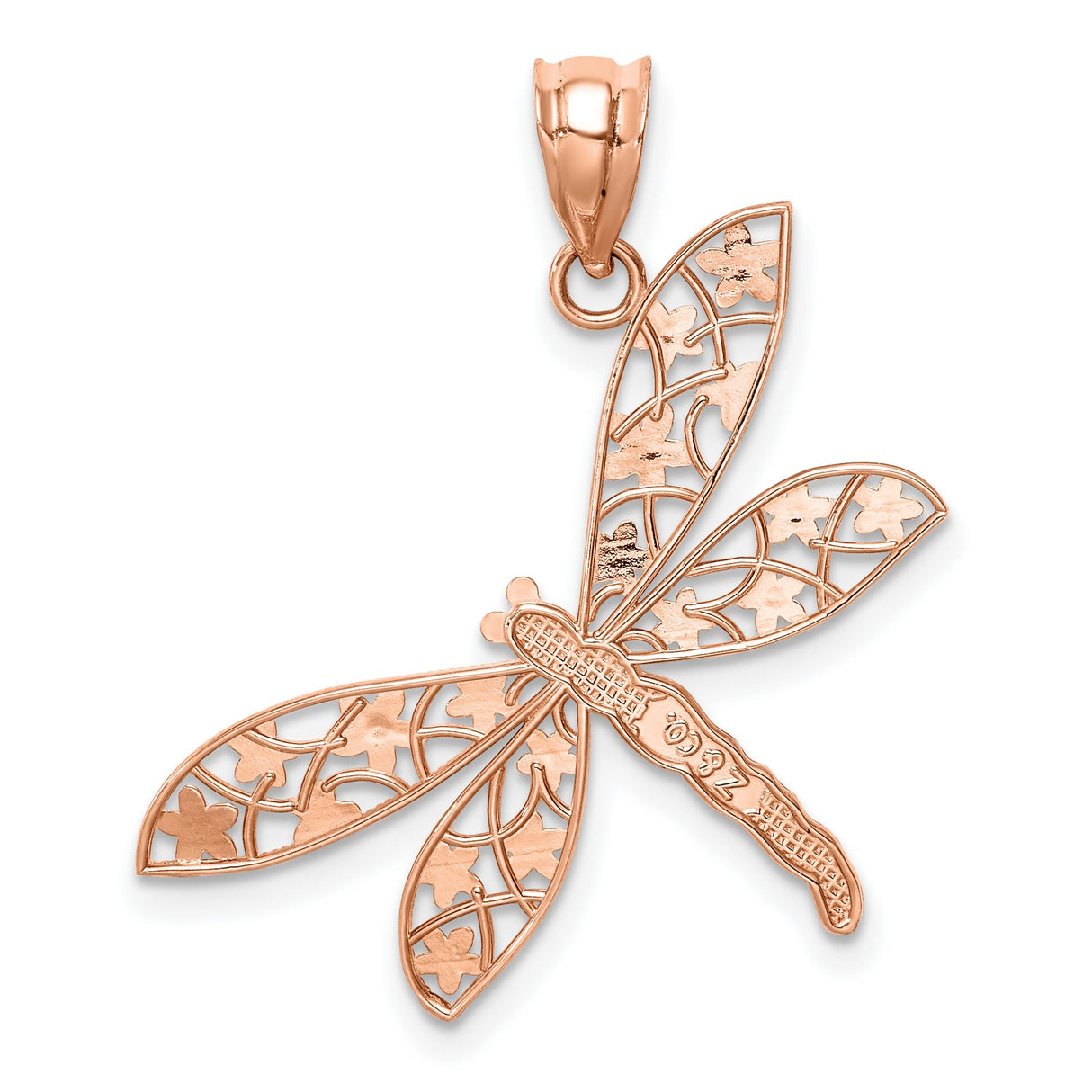 14k Rose Gold Dragonfly Pendant with Floral Filigree Wings, Nature-Inspired Jewelry for Women