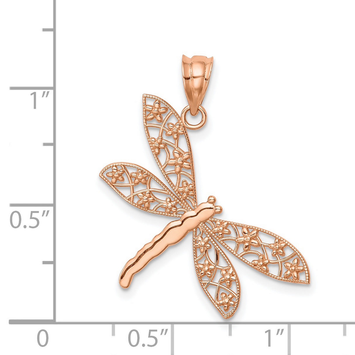 14k Rose Gold Dragonfly Pendant with Floral Filigree Wings, Nature-Inspired Jewelry for Women